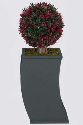 Yapay Çiçek Deposu - Kavisli Ahşap Saksıda Yapay Top Şimşir Defne Yapraklı Ağaç 85 cm