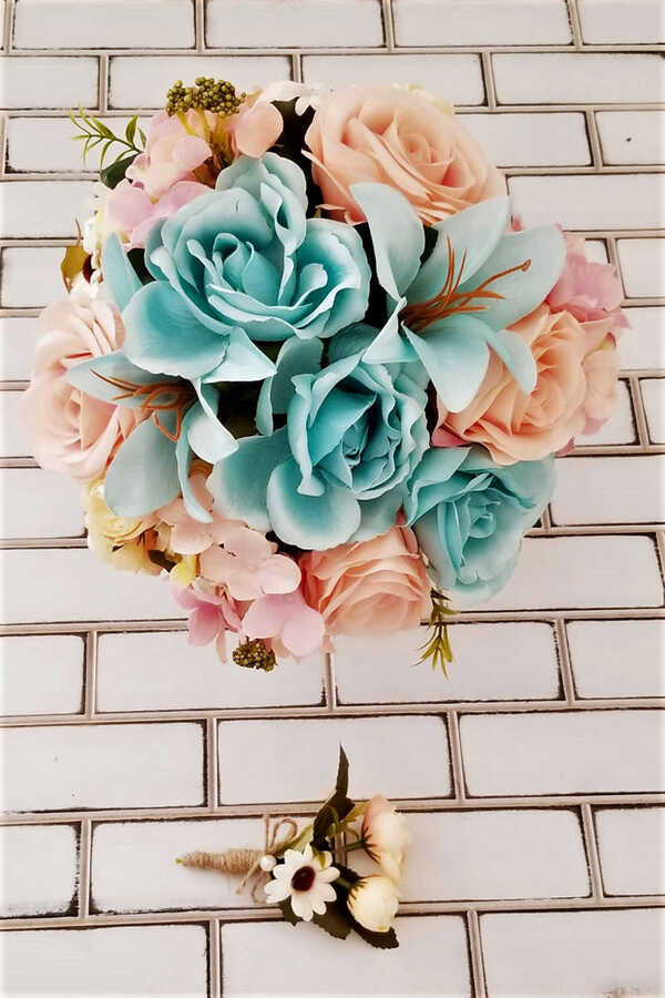 Gelin Buketi Kiones Lilyum Gül 2li Set