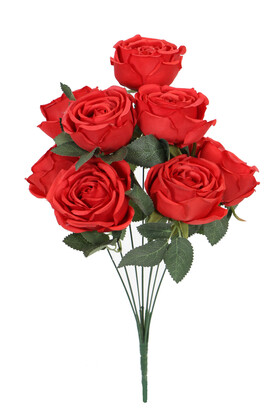 Yapay Çiçek Deposu - Yapay Çiçek 9lu Kat Kat Gül Demeti 42 cm Kırmızı