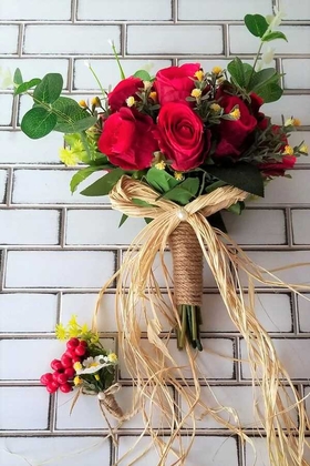 Kırmızı Güller ve Papatya Gelin Çiçeği 2li Set - Thumbnail