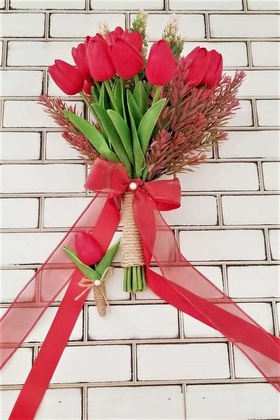 Kırmızı Islak Lale Gelin Çiçeği 2li Set - Thumbnail