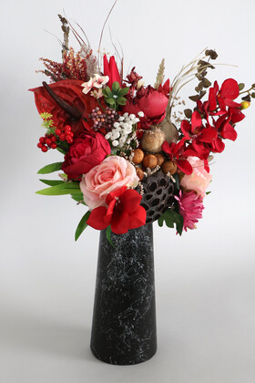 Mermer Desenli Lüks Vazoda Yapay Çiçek Aranjmanı 55 cm (Freshcura) - Thumbnail