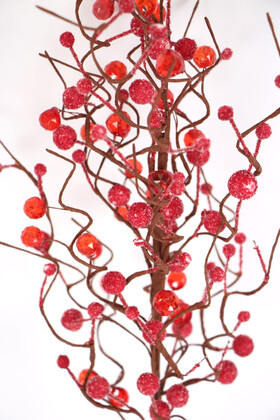 Yapay Kristal Taşlı Kokina Dal 65 cm Kırmızı - Thumbnail