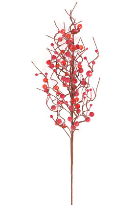 Yapay Çiçek Deposu - Yapay Kristal Taşlı Kokina Dal 65 cm Kırmızı