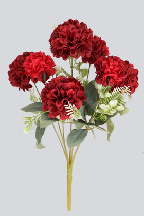 Yapay Çiçek Deposu - Yapay İri 7 Dal Kasımpatı Demeti 43 cm Kırmızı