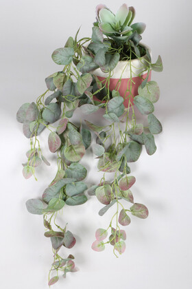 Yapay Çiçek Deposu - Beton Saksıda Succulentli Sarkan Yapay Kalp Kalbe Karşı Çiçeği 60 cm Romantik Model