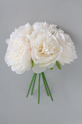 Yapay Çiçek Deposu - Yapay Çiçek 5li Açmış Lüx Şakayık Gül Buketi Kırık Beyaz