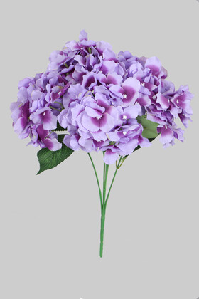 Yapay Çiçek Deposu - Yapay Çiçek Büyük 5 Dal Ortanca Demeti Lila-MOr
