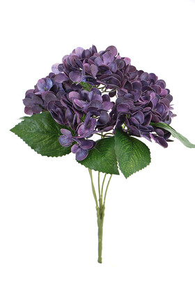 Yapay Çiçek Deposu - Yapay Lüx 5 Dallı Islak Ortanca Demeti 45 cm Koyu Mor