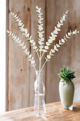 Yapay Retro Pastel Okaliptus Dalı 80 cm Krem - Yapay Çiçek Deposu