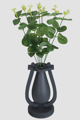 Yapay Çiçek Deposu - Dekoratif Mini Vazoda Yapay Okaliptus Bitkisi 40 cm Parlak Yeşil