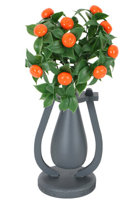 Yapay Çiçek Deposu - Dekoratif Mini Vazoda Yapay Mandalina Demeti 30 cm