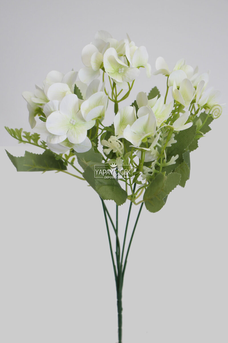 Yapay Küçük Islak Ortanca Demeti 32 Cm Beyaz