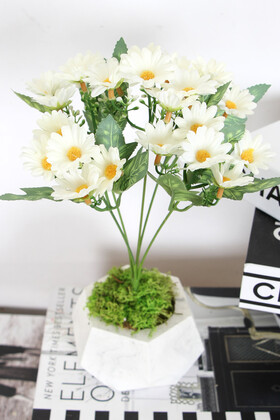 Yapay Çiçek Deposu - 5 Dal Yapay Papatya Demeti 28 cm Beyaz (Saksısız)