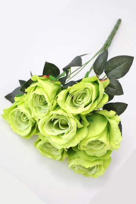 Yapay Çiçek Deposu - Yapay Çiçek 7 Dal Kaliteli İri Gül Demeti 42 cm Fıstık Yeşili