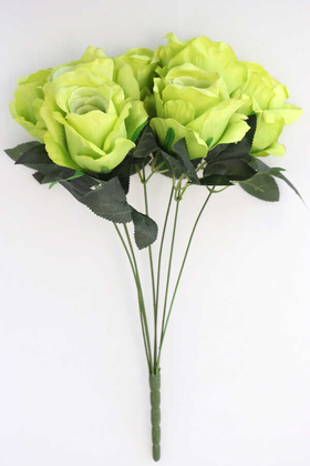 Yapay Çiçek 7 Dal Kaliteli İri Gül Demeti 42 cm Fıstık Yeşili - Thumbnail