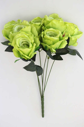 Yapay Çiçek 7 Dal Kaliteli İri Gül Demeti 42 cm Fıstık Yeşili - Thumbnail
