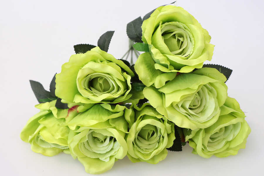 Yapay Çiçek 7 Dal Kaliteli İri Gül Demeti 42 cm Fıstık Yeşili