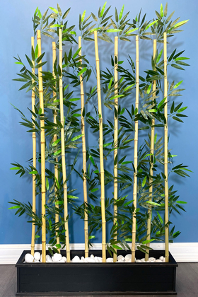 Kumaş Yapraklı Ahşap Saksıda Bambu Seperatör (20x100x180cm) - Yapay Çiçek Deposu