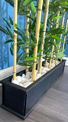 Kumaş Yapraklı Ahşap Saksıda Bambu Seperatör (20x100x180cm) - Thumbnail