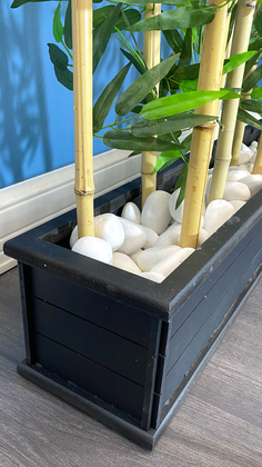 Kumaş Yapraklı Ahşap Saksıda Bambu Seperatör (20x100x180cm) - Thumbnail