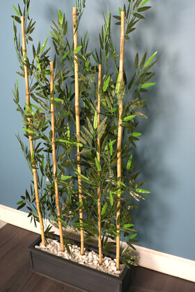 Kumaş Yapraklı 5 Çubuklu Ahşap Saksıda Bambu Seperatör (20x70x180cm) - Thumbnail