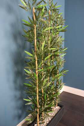 Kumaş Yapraklı 5 Çubuklu Ahşap Saksıda Bambu Seperatör (20x70x180cm) - Thumbnail