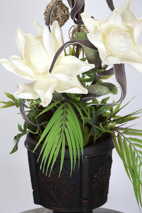 Vintage Kabartmalı Kupa Saksıda Yapay Exclusive Çiçek Aranjmanı 75 cm - Thumbnail