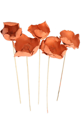 Yapay Çiçek Deposu - Kuru Çiçek 5li Palm Cap Demeti 45 cm Palm Cup Çiçeği Somon