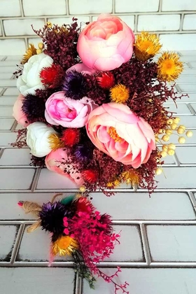 Zoyami Kuru Çiçek Gelin Buketi 2li Set - Thumbnail