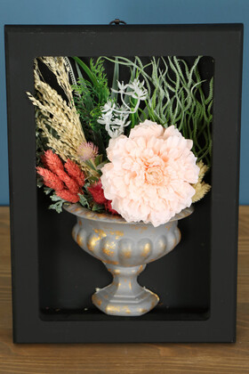 Yapay Çiçek Deposu - Dekoratif Çiçekli Çerçeve Tablo 21cmx30cm Kod:106