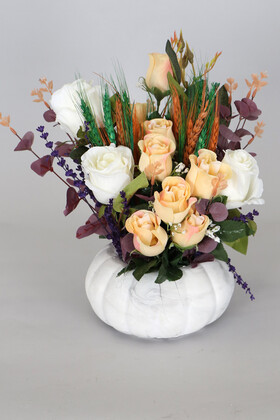 Yapay Çiçek Deposu - Beton Saksıda Nişan Düğün Salon Masa Çiçeği Gül Başak Aranjmanı