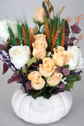Beton Saksıda Nişan Düğün Salon Masa Çiçeği Gül Başak Aranjmanı - Thumbnail