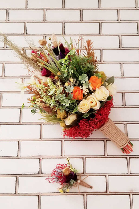 Yapay Çiçek Deposu - Pekin Büyük Kuru Çiçek Gelin Buketi 2li Set
