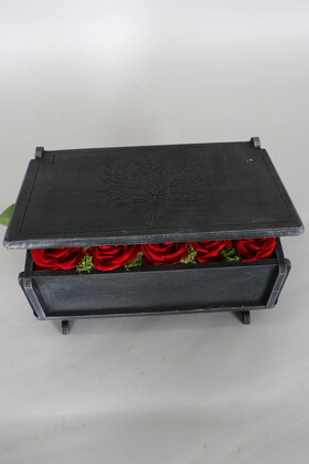 Dekoratif Ahşap Kutuda Yapay 15li Kadife Gül (20cmx30cmx17cm) - 3