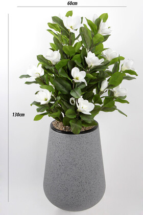 Lale Model Beton Dokulu Fiber Saksıda Yapay Çiçek Lüx Islak Manolya 130cm Beyaz - 2