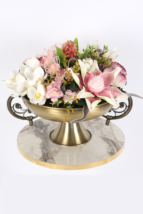 Yapay Çiçek Deposu - Lateks Çiçekli Metal Vazoda Lüx Seri Magnolia Aranjmanı