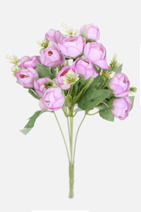 Yapay Çiçek Deposu - Yapay Mini Gonca Şakayık Gül Demeti 32 cm Lila