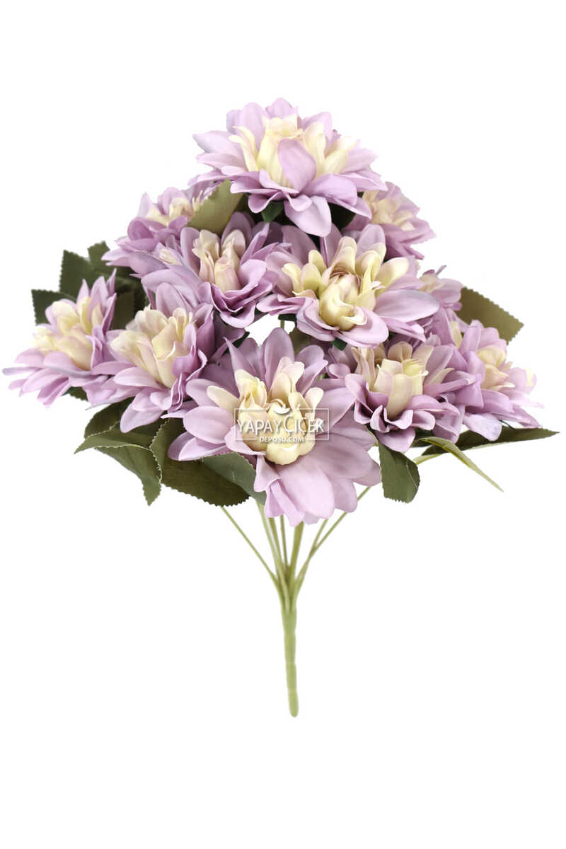 Gerçeğe Yakın Dahlia Yıldız Çiçeği 40 cm Lila Krem