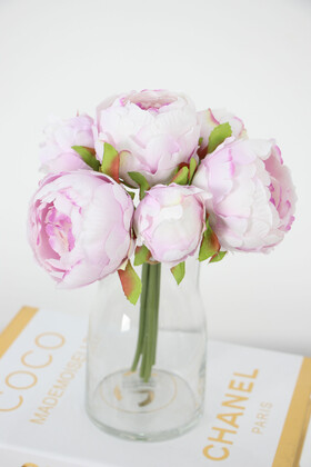Yapay Çiçek 6lı ipek Peony Şakayık Gül Demeti 25 cm Lila - 2