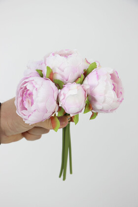 Yapay Çiçek 6lı ipek Peony Şakayık Gül Demeti 25 cm Lila - 4