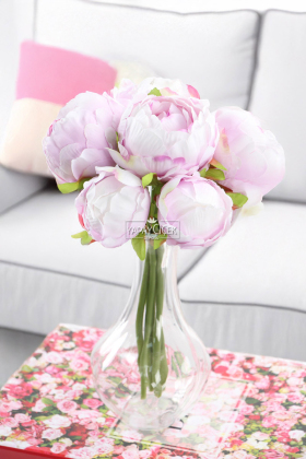 Yapay Çiçek 6lı ipek Peony Şakayık Gül Demeti 25 cm Lila - 3