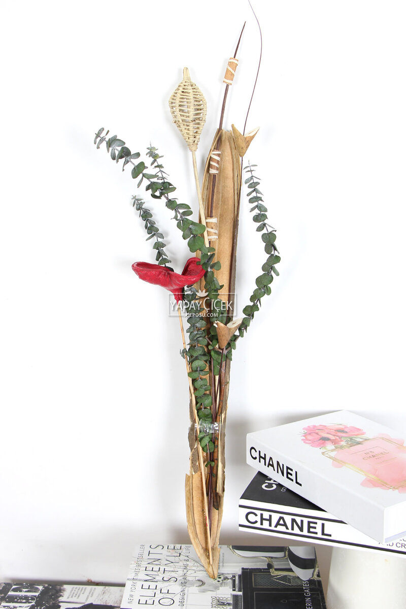Dekoratif Tropikal Kuru Çiçek Buketi Vazo Çiçeği 50 cm Set 14