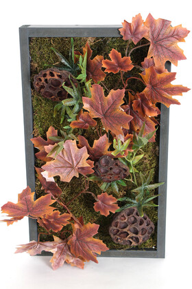 Yapay Çiçek Deposu - Ahşap Panoda Yapay Bitki Duvar Tablo Hazan Serisi 30 cm x 50 cm