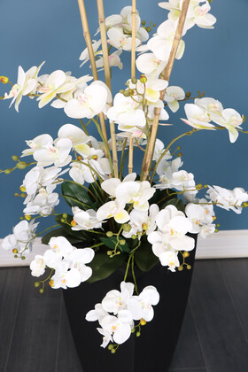 Ahşap Saksıda Deluxe Yapay Orkide Aranjmanı 140 cm - Thumbnail