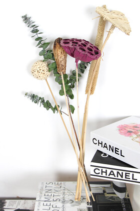 Dekoratif Tropikal Kuru Çiçek Buketi Vazo Çiçeği 50 cm Set 15 - Thumbnail