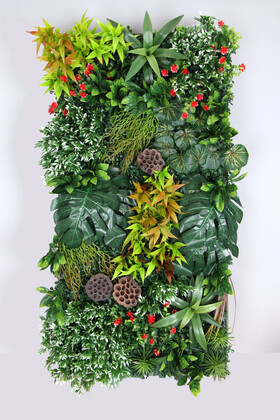 Yapay Çiçek Deposu - Lüx Kabartmalı Yapay Dikey Bitki Hazır Duvar Paneli 50x100 cm 