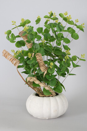 Yapay Çiçek Deposu - Beton Kabak Saksıda Yapay Okaliptus Bitkisi 45 cm