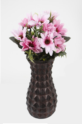 Yapay Çiçek Deposu - Lüx Beton Vintage Vazoda Yapay Papatya Dekoru 30 cm Lila-Pudra