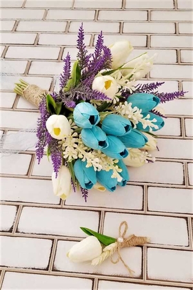 Islak Lale Gelin Çiçeği 2li Set Mavi Beyaz - Thumbnail